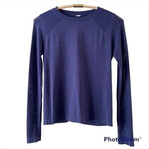 Fabletics Navy Crew Neck Mesh Long Sleeves Stretchy Top S/M